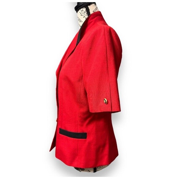 Kasper ASL 6 Red Black Cropped Blazer Gold Button Jacket Career Y2K Power Office - Picture 6 of 11